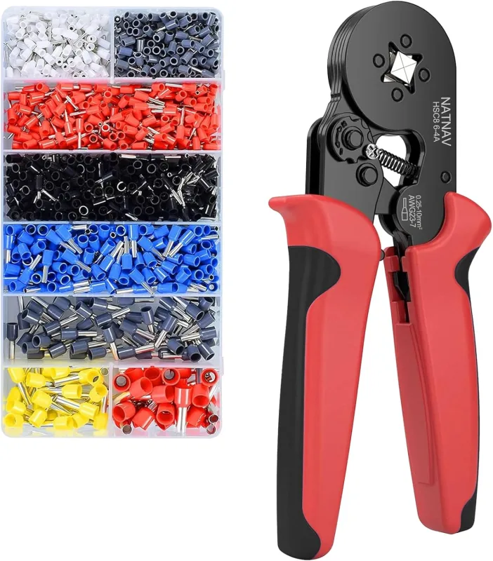 Crimping Tool 0.25-10mm², 1300 Pieces Electrical Terminals, 8 Types Electrical Tips, Self-Adjusting Electric Terminals Crimper for Electricians