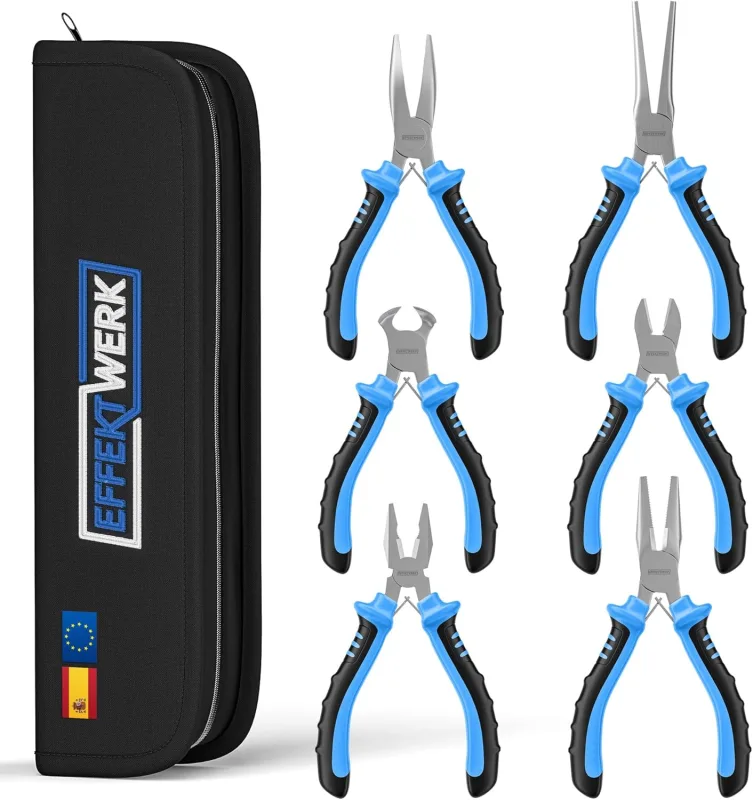Juego de mini alicates de 6 piezas, juez de línea, punta larga, punta de aguja, punta doblada, cortadores de alambre y corte diagonal, kit de herramientas de reparación electrónica