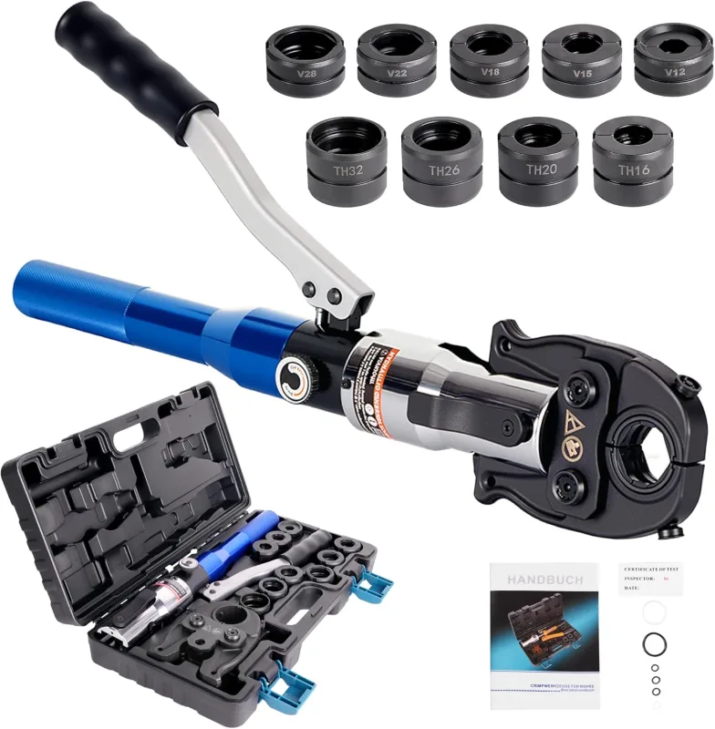 AMZCNC Professional V Shape & TH Contour Press Pliers for Copper Pipe, Stainless Steel Pipe, Stainless Steel Tube and Composite Tube, Jaw Inserts V12 V15 V18 V22 V28 and