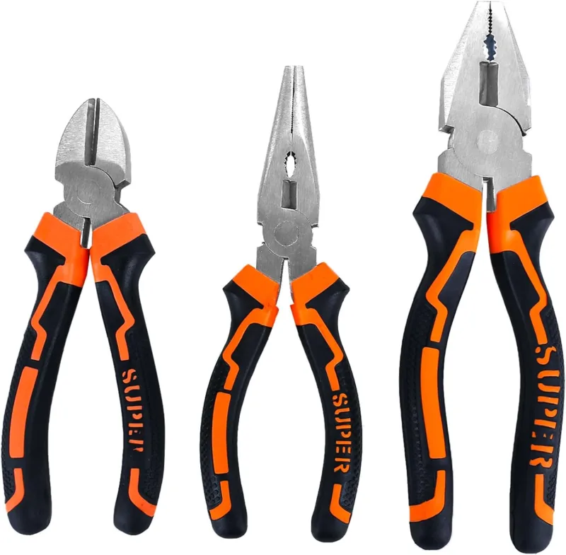 Electrician Pliers 3 Pieces – Set of Multi-Purpose Tweezers, Fine Tip and Pressure – Tools for DIY and Repair Professionals