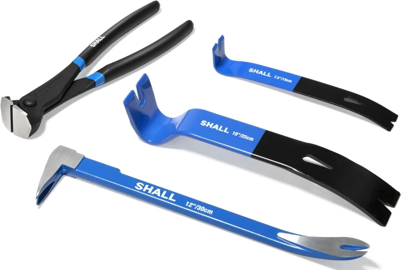 SHALL Set of 4 Pry Levers, Cat Paw Shape Nail Puller, Flat Claw Levers, End Cutting Pliers, Socket Nail Removal Tool, Floor Nail Removal Tool