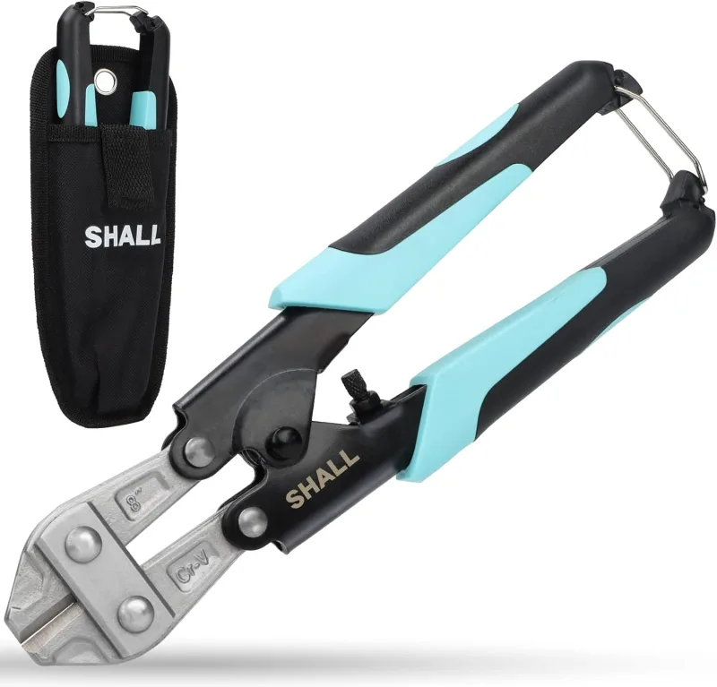 SHALL Mini Bolt Cutters, 210mm/8" Heavy Duty Wire Cutters, Safety Lock, More Efficient Lever with Adjustable Opening, Waist Pack Included