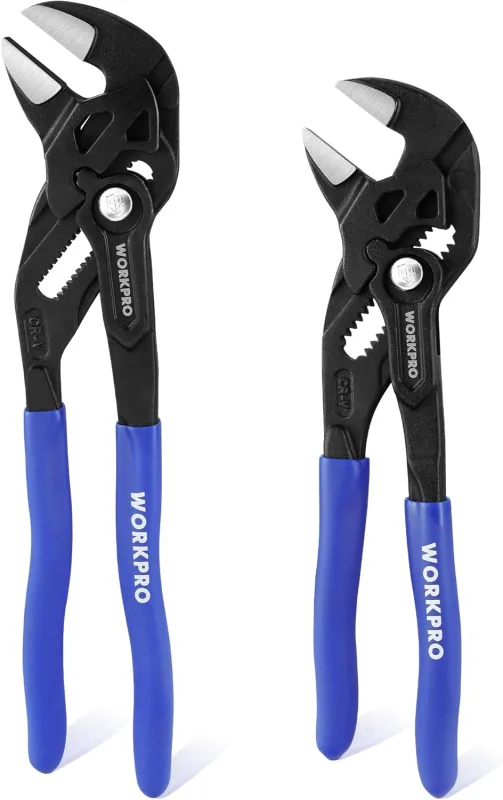 WORKPRO 2 Piece Wrench Pliers, 180 mm/255 mm, Cr-V Pliers Set, Adjustable Wrench, Self-adjusting Jaw Pliers, Maximum Jaw Opening 40 mm/50 mm