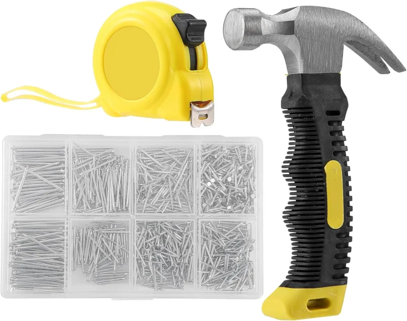 900 juegos de clavos y cinta métrica, Martillo de Carpintero Mini 282g, Juego de herramientas de carpinteria, Ideal para Bricolaje, Carpintería, Pladur y Metales