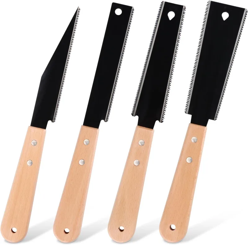 4 Piezas Sierra Japonesa para Madera Sierra de Mano Mini Sierra de Doble Filo Trim Saw Woodworking Tools with Fine Tooth Wooden Handle para Bricolaje, Fabricación de Muebles y Carpintería(Negro)