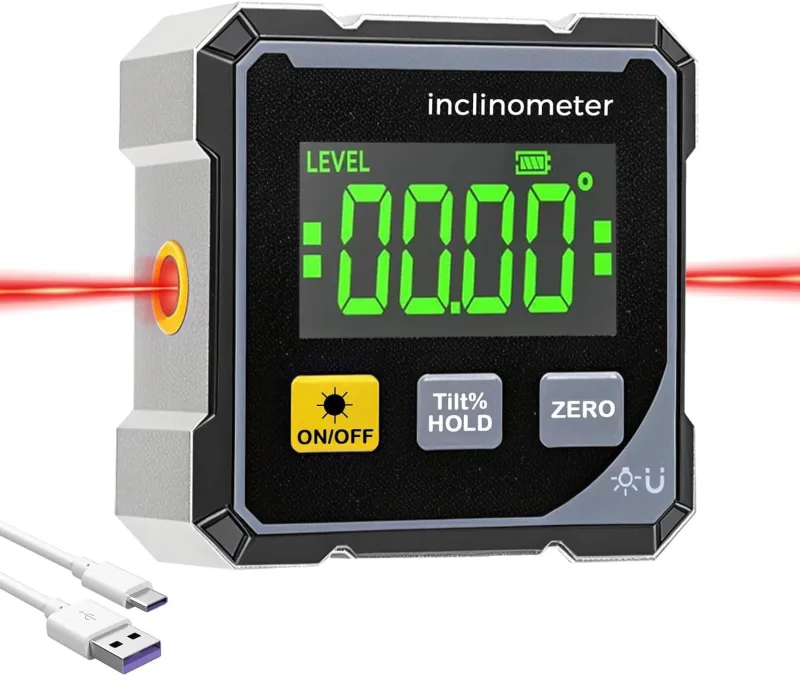 Digital Angle Gauge with Electronic Laser - 4 Sides Magnetic Angle Meter, Cubic Tilt Meter with Backlight, High Precision Measuring Tool for Working