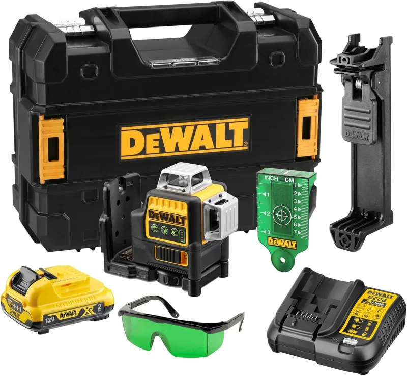 DEWALT Nivel Láser de Línea Cruzada Verde, 12V XR, 3x 360º con batería 2Ah, DCE089D1G-QW