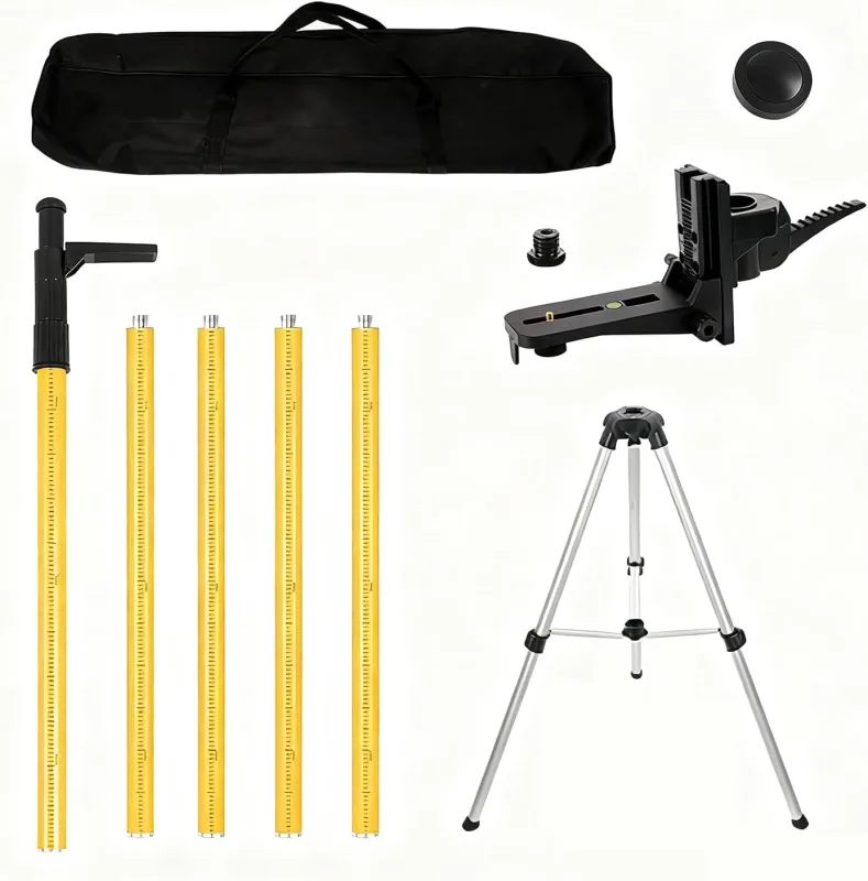 Laser Level Tripod 3.7 m for Rotary and Linear Laser Level, Telescopic Pole with Tripod, with 1/4 x 20 Inch Laser Stand, Includes 5/8"-11 Adapter Nut
