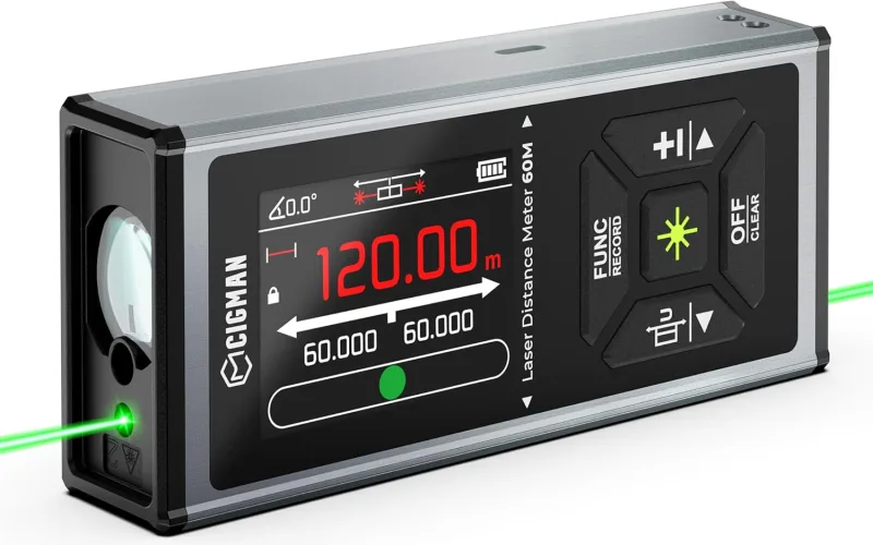 CIGMAN Dispositivo de medición láser Bilateral, medidor de Distancia láser de 120 m/393 pies, Herramienta de medición láser portátil, Burbuja de Nivel de Pantalla LCD, Herramienta láser