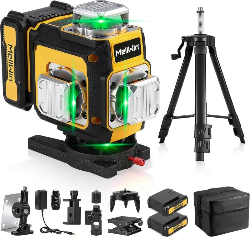 Nivel láser con trípode, nivelador láser 4D y autonivelante de 16 líneas, láser de líneas cruzadas con 2 baterías,multifuncional,nivel laser autonivelante 360 grados,modo pulso, IP54, control remoto