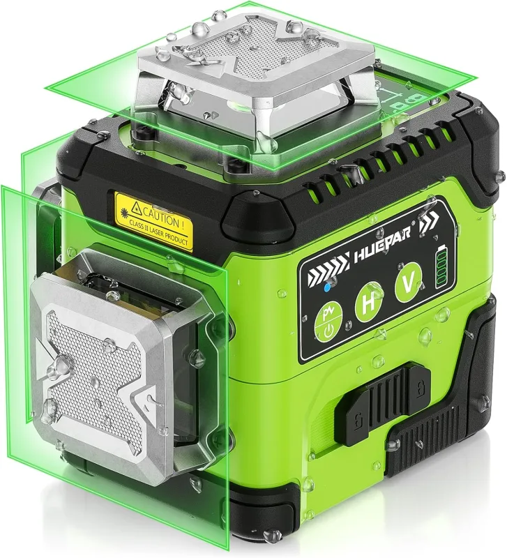Huepar Self-Leveling Green Laser Level 3x360° with Screen, Professional High Brightness Lines, 30M, USB-C, Pulse Mode, Magnetic Stand, IP54, Rigid Case, for Construction and DIY-Y03CG