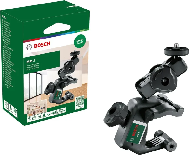 Bosch Multisoporte MM 2 (margen de sujeción 10-60 mm, ajuste de altura 40-95 mm, posicionamiento rápido y flexible de láseres de líneas cruzadas, en caja de cartón)