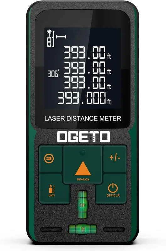 Laser Meter, Laser Distance Meter Device with Electronic Angle Sensor Portable Digital Measuring Tool Range Finder with Bubble Levels