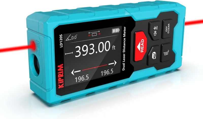 Kiprim Dual Laser Meter 120M, Electronic Bubble Level, Accurate Measurements and Pythagorean Function – Ideal for Construction, DIY and Renovation Work
