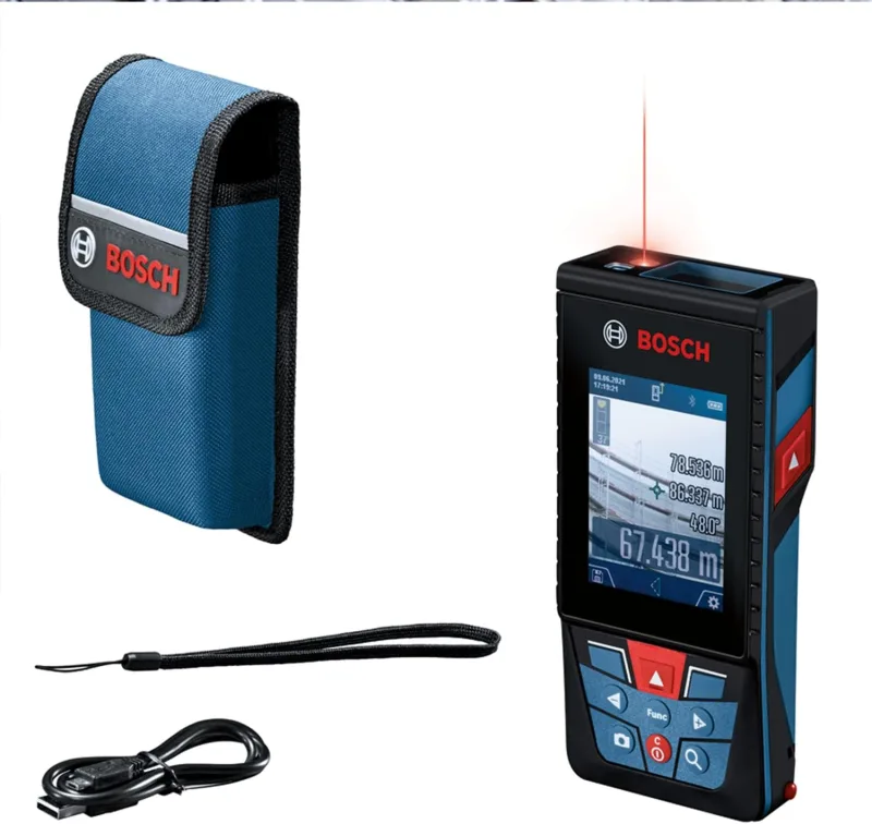 Bosch Professional Medidor Láser GLM 150-27 C (cámara integrada, batería de 3,6 V integrada, alcance: hasta 150 m, robusto, IP54, ±1,5 mm*, correa de sujeción, funda)