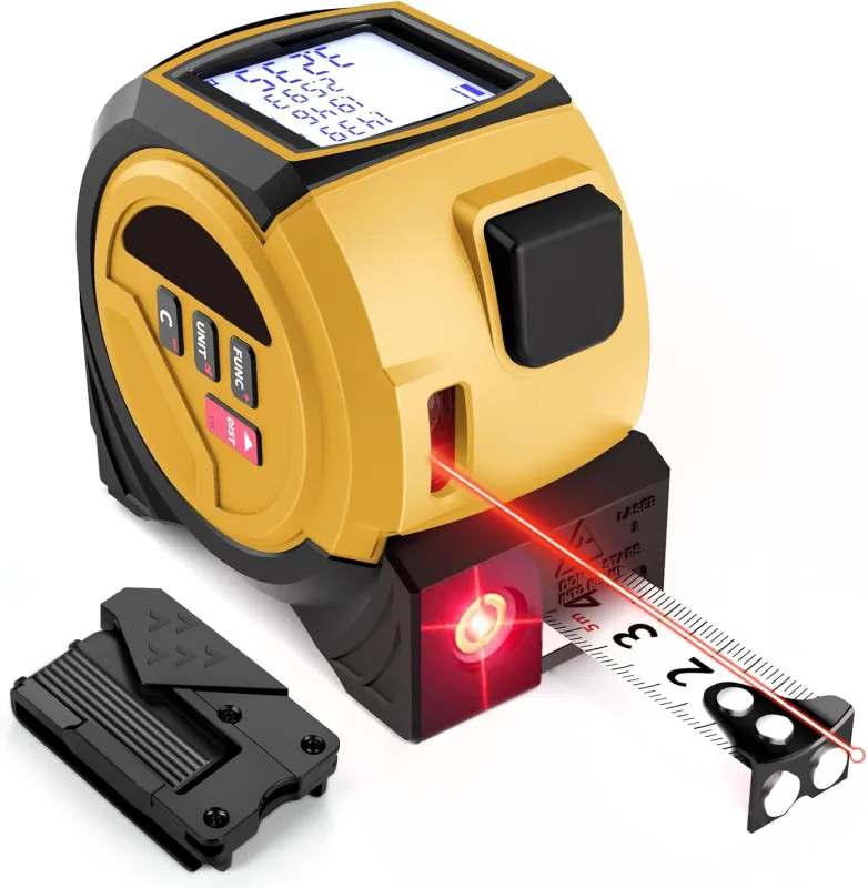 Cinta Métrica Láser 3 en 1, Telémetro Láser Digital de 0,05 M A 60 M, Medidor de Distancia, de Área (Unidades: M/In/Ft) Cinta Métrica de 5 Metros, Marca Cruzada Roja, para Carpintería Y Construcción