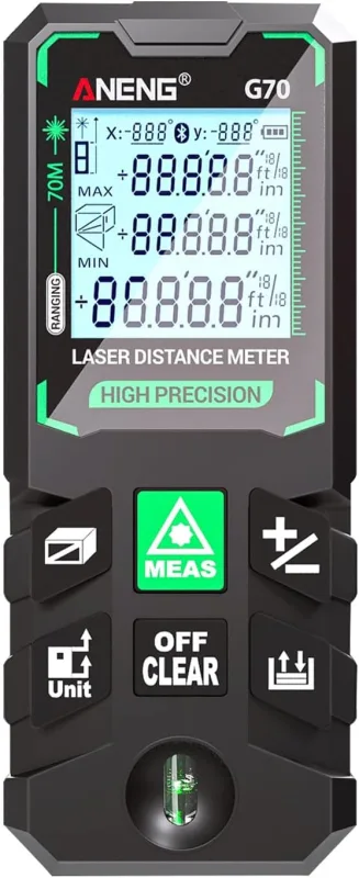 ERYUE High Precision Smart Laser Distance Meter for Multifunction Tool, Green Laser Measuring Tool 120M with Storage 30 Data for Workers (G70)