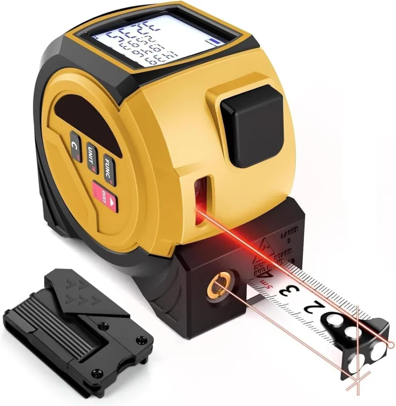 Laser Tape Measure, 3 in 1 Laser Distance Meter 40 m/60 m with Tape Meter, 5 m Unit, M/in/Ft, for Distance Area Volume and Pythagoric Measurement