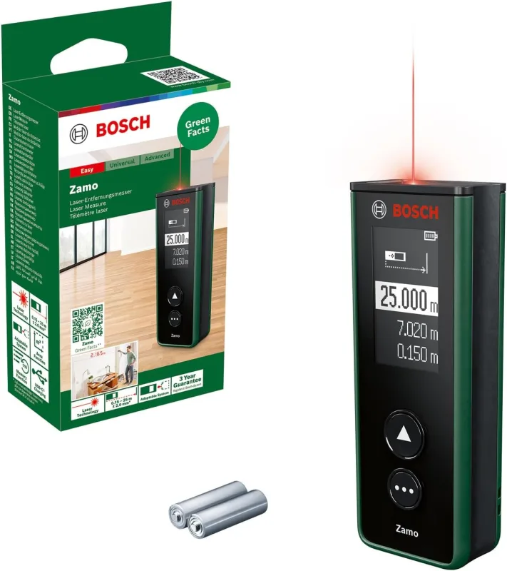 Bosch Medidor Láser Zamo 4.ª gen. (medición fácil y precisa hasta 25 m, pilas recargables mediante USB-C®, con función de acoplamiento, en caja)