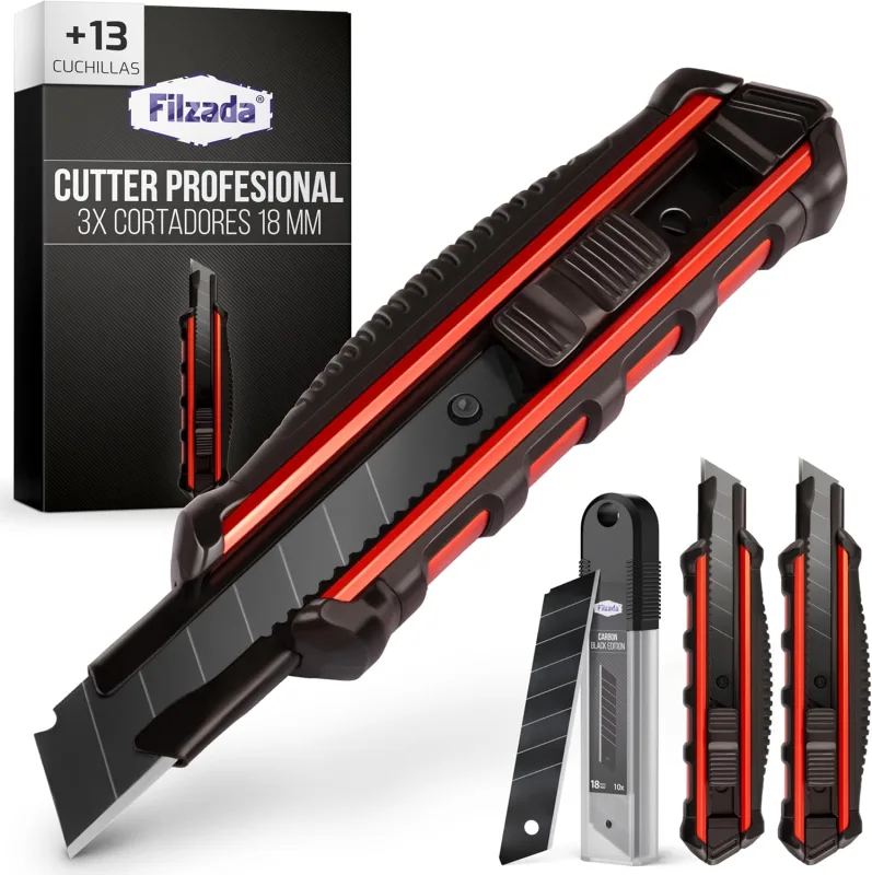 Filzada® 3x Professional Cutter with 13 with Carbon Knife for Cutting - Professional Metal Safety Cutters - Ultra Clear Safety Cutter