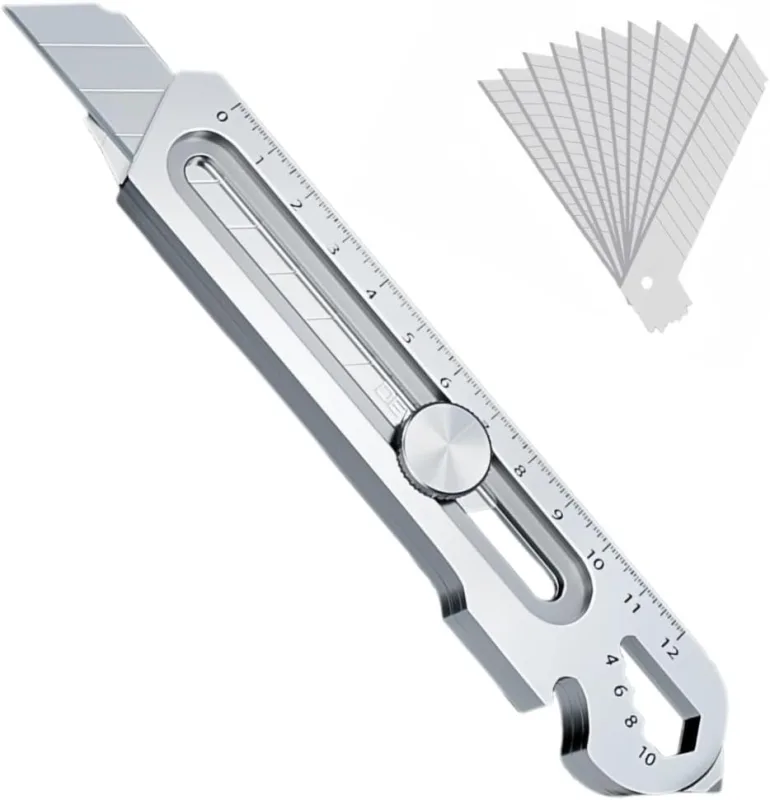 Professional Retractable Knife 2024 Stainless Steel Versatile Sturdy Knife with 10 Blades Cutter (18mm) Precision Cutter for Office Home School