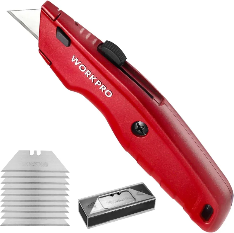 WORKPRO Professional Cutter, Universal Cutter, Professional Cutter with Non-Slip Aluminium Handle, Knife with 10 Additional Blades, Red