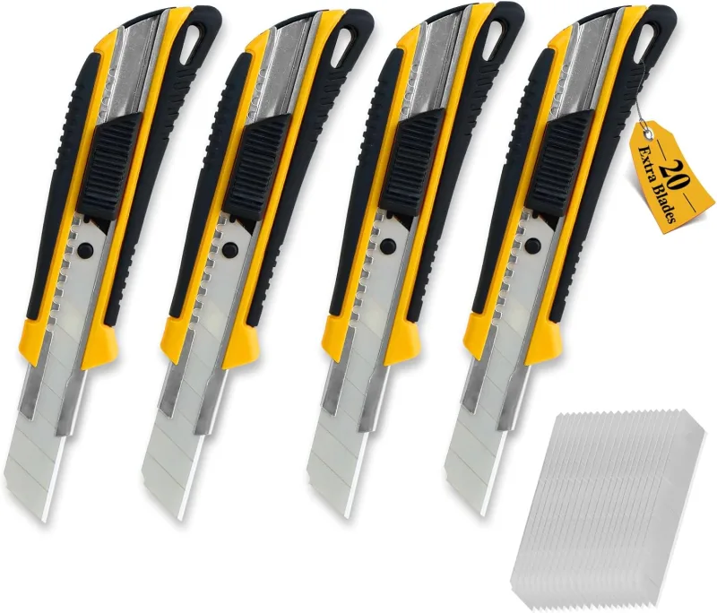 CCLIFE 4 Piece Cutter Set with 20 Pieces Replacement Blades Cutter, 18 mm