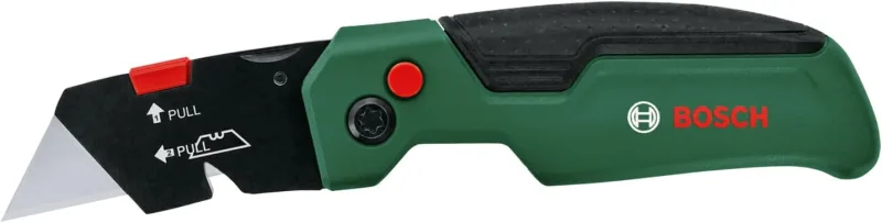 Bosch Knife (compact and robust cutter; stainless steel; one-handed opening; quick blade change; belt hook; blade storage; with 3 SK5 steel blades)