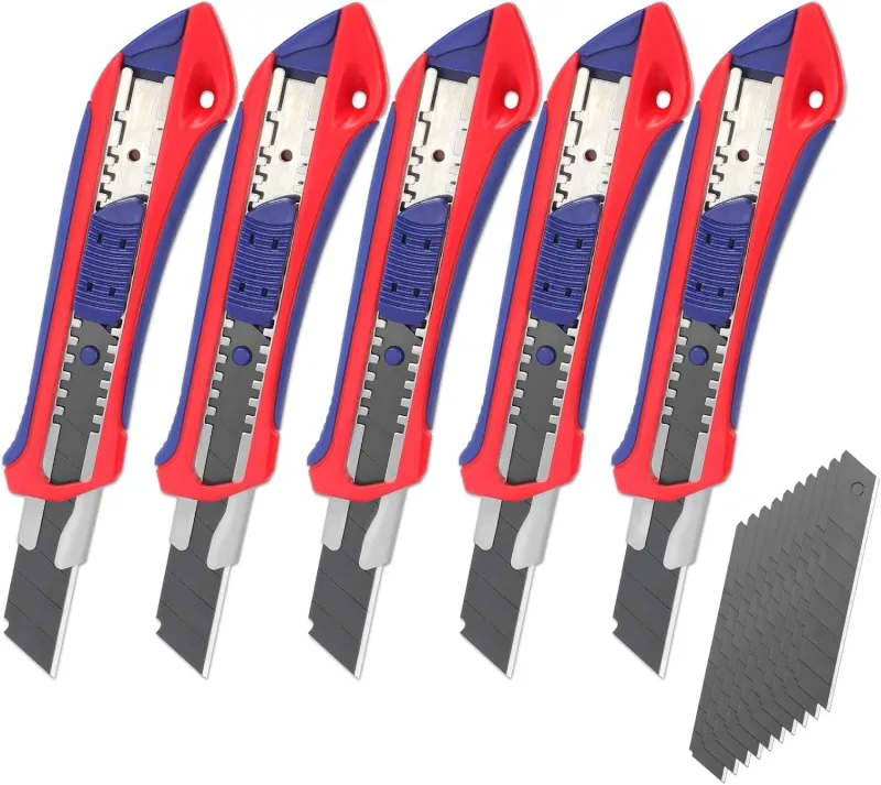 WORKPRO 5-piece Professional Cutter, Standard Separable Blades Cutter with Stainless Steel Rail, SK5 18mm Blades, with 20 Replacement Blades, Ideal for Cutting Paper, Cardboard