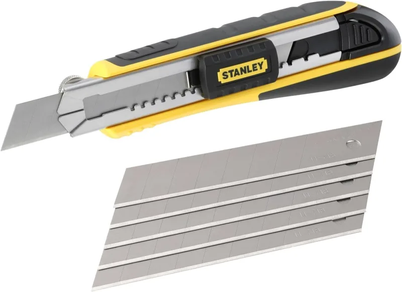 STANLEY FATMAX 18mm Cartridge Cutter with Locking Wheel, Stainless Steel Rail, Quick Blade Change and Auto Storage, Black/Yellow 0-10-481