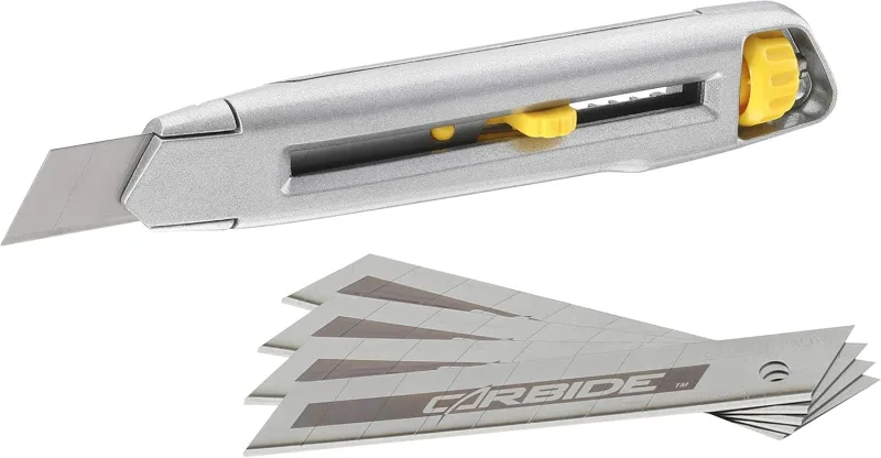 STANLEY 7-10-018 - Interlocking Pressure Knife, 5 Carbide Blades, Cutter, Grey/Yellow, Precision Tool for Precise Cuts, Stainless Steel