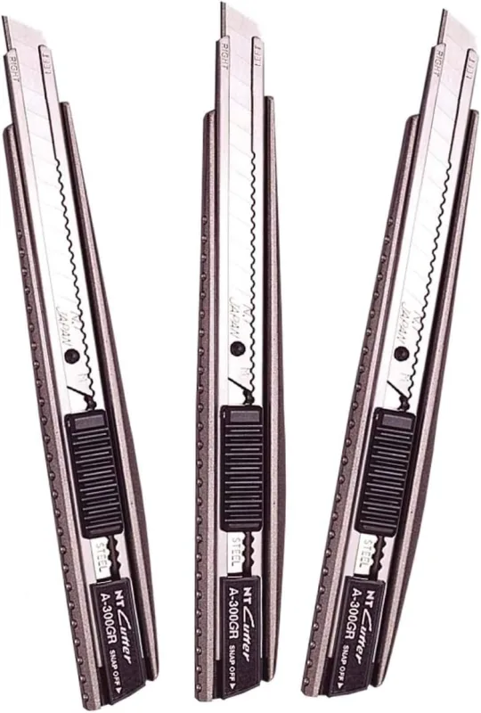 PACK 3uds NT CUTTER A 300 GRP NT A300GRP Cutter Narrow Metallic Sheet 9MM Paper, Cardboard, EVA, ... - PROFESSIONAL QUALITY