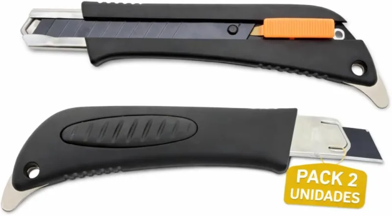 Professional Cutter 18 mm SK5 Pack of 2 – Cutter with Automatic Lock, Ergonomic Non-Slip Handle, Folding Cutter for Cardboard, Plastic and DIY