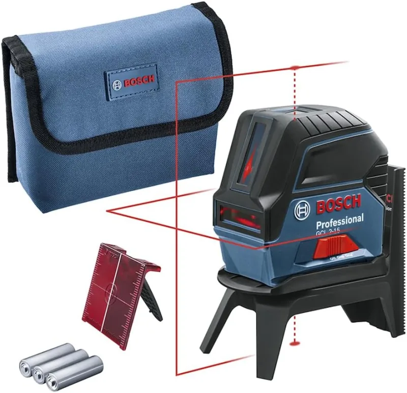 Bosch Professional Nivel láser GCL 2-15 (láser rojo, interior, con puntos de plomada, alcance: 15 m, 3 pilas AA, soporte giratorio RM 1, placa reflectora láser, estuche de protección)