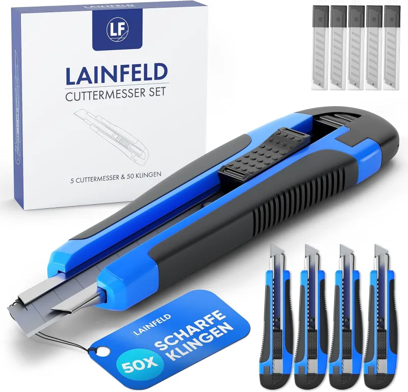 5 Carpet Cutters + 50 Blades 18 mm Professional Carpet Cutter Katamesser