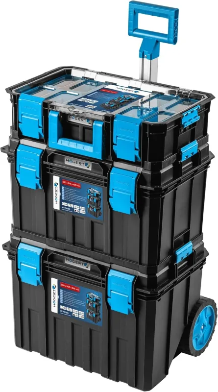 Högert Technik - Set de Cajas 4 en 1 HT7G500, Caja Herramientas con Ruedas, Resistente a Daños, Maletin Herramientas a Prueba de Polvo, Cierres Robustos de ABS, Estructura Modular