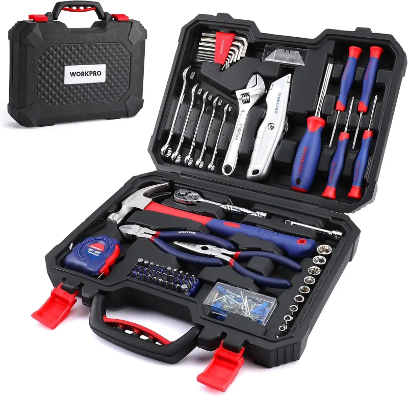 WORKPRO 160 Pieces Basic Tool Box and Accessories with Storage Case, Tool Case, for DIY and Daily Arrangements
