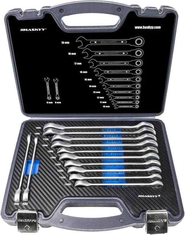 Llaves de carraca I juego de llaves combinadas de carraca 8-19 mm I juego de herramientas de 12 piezas