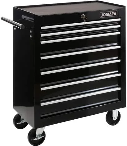 JOMAFA Carro Herramientas 7 CAJONES | Armario de Herramientas | 7 cajones | Bloqueable | Robusto | con Ruedas Negro