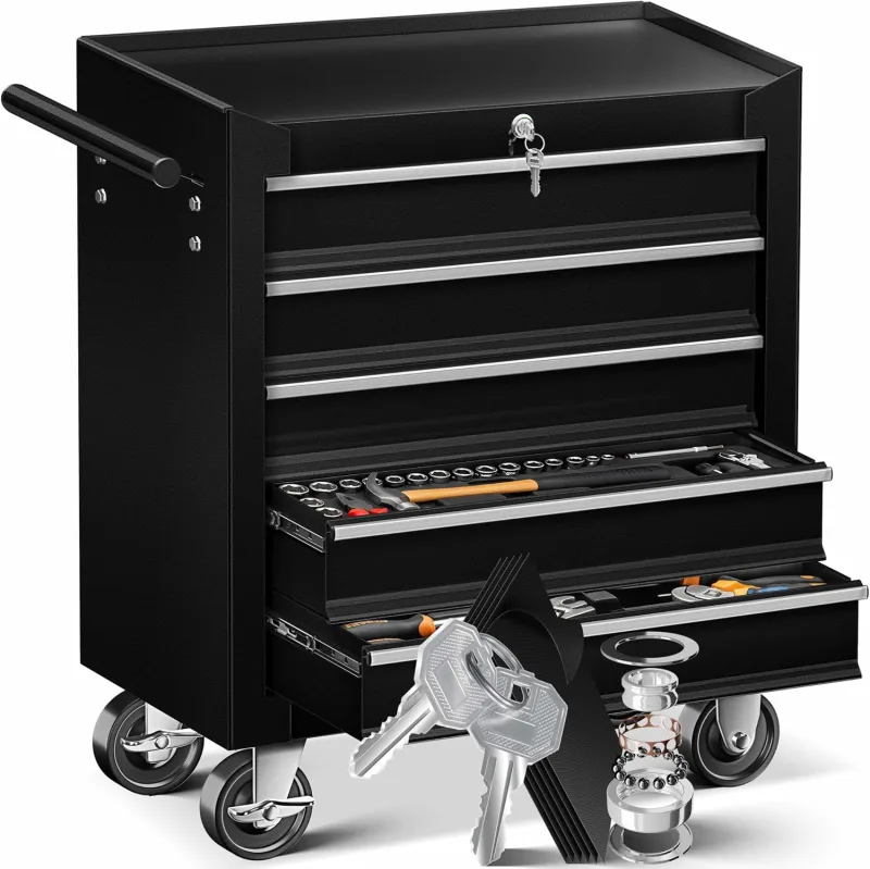 Masko® - Carro de taller con ruedas, carro de herramientas, caja de herramientas, 5 y 7 compartimentos