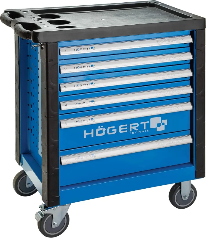 Högert Technik - Práctico Armario de Herramientas de 6 cajones con Accesorios, 214 Piezas, Cerradura de Llave, rieles de rodamiento de Bolas, cajones con Cerradura, Resistente y Duradero