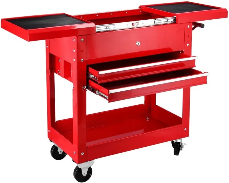 Airpress Carro de Herramientas Vacío con 2 Cajones y Ruedas, Carrito Taller Metálico con Cerradura y Freno, 850x370x700 mm, Carro Porta Herramientas Profesional para Taller Mecánico y Garaje