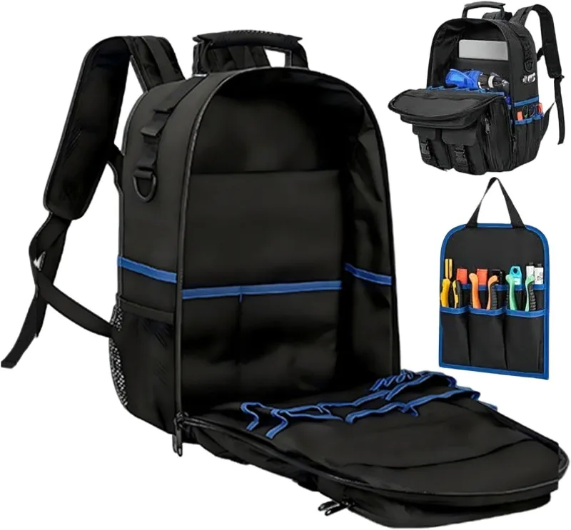Genérico Mochila Portaherramientas Fuerte - Base Rígida Organizador - Con Múltiples Bolsillos, Mochila De Herramientas Resistente - Para técnico, carpintero, fontanero, bricolaje, exterior y