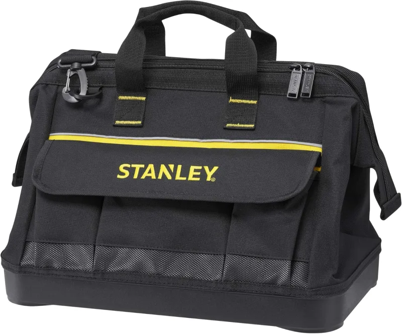 Stanley 1-96-183 - Bolsa para Herramientas de Gran Abertura con Cremallera, 44.7 x 27.5 x 23.5 cm, Base Reforzada, Negro/ Gris, 40.6 cm