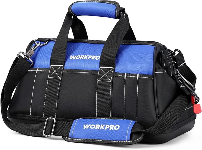 WORKPRO Bolsa de Herramientas 40 * 22 * 26cm, con Boca Ancha, Bolsa Portaherramientas, con Base de Plástico Rígida, Carga Máxima 15kg