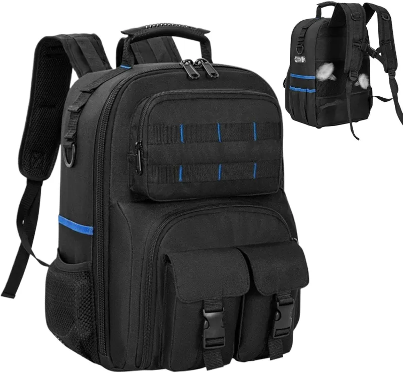 Genérico Mochila Portaherramientas Fuerte - de Guardado con Fondo Duro - Con Múltiples Bolsillos, Mochila De Herramientas Resistente | Para técnico, carpintero, fontanero, bricolaje, exterior y