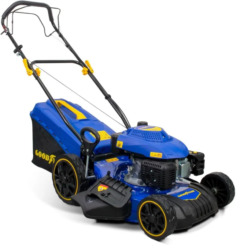 Goodyear - Cortacésped Gasolina Autopropulsado, Motor 161cc 3.000W 2.800 RPM con Arranque Manual, 46 cm Anchura de Corte, 7 Alturas de Corte, Mulching, Bolsa 55L