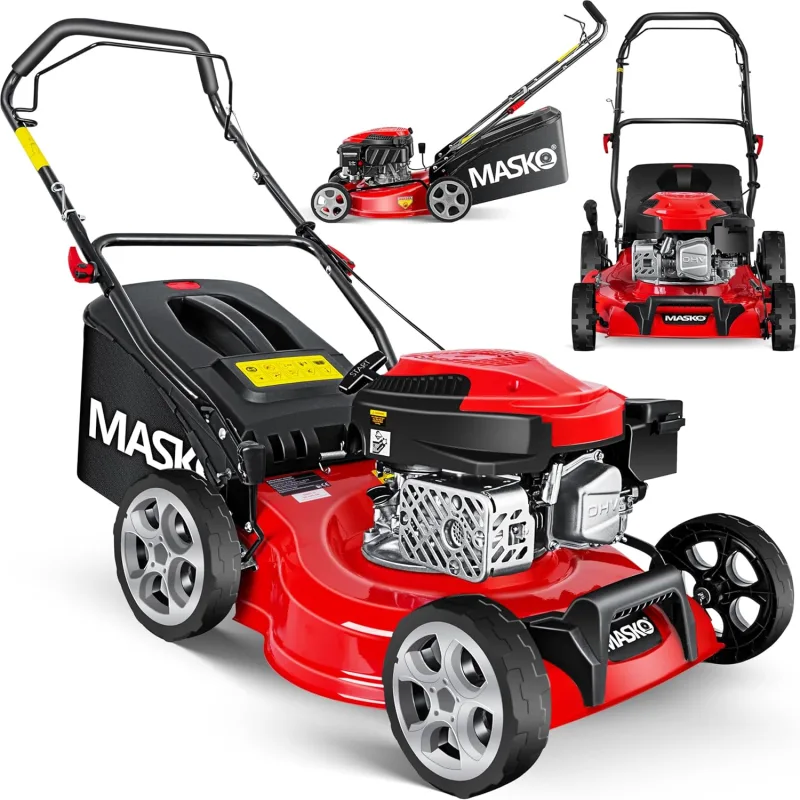 MASKO Petrol Lawn Mower, 5 in 1, Wheel Drive, Cleaning Function, Mulch Function, Side Ejection, 8 Times Cutting Width, Cutting Height Adjustment, 4 Stroke Engine