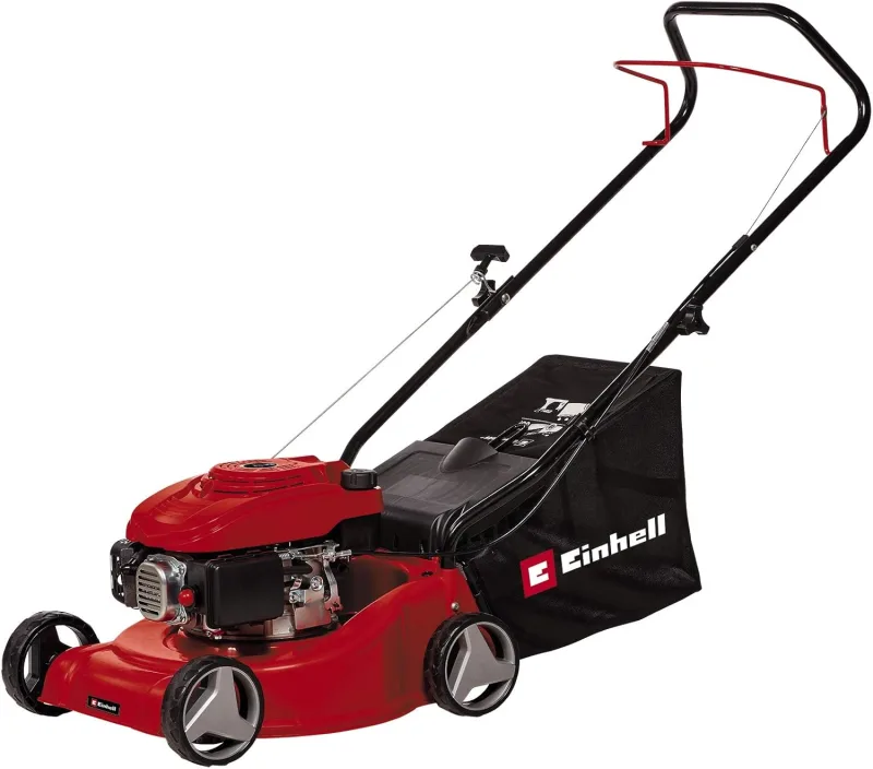 Einhell Petrol Lawn Mower GC-PM 40/1 (1.2 kW, Height Adjustment in 3 Levels, Folding Guide Slat, Sturdy Plastic Housing, Collection Bag with Level Indicator, for 800 m²)