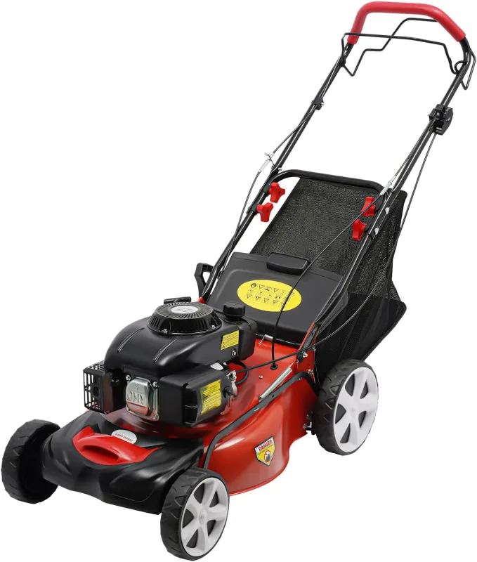Lawn Mower, Mower, Gasoline Lawn Mower, Level 8 Height Adjustment, 140cc Four Stroke Gasoline Engine, 2800rpm, Cutting Width Can Be 20 Inches